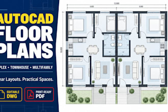 draft duplex, townhouse and multifamily apartment floor plans in autocad