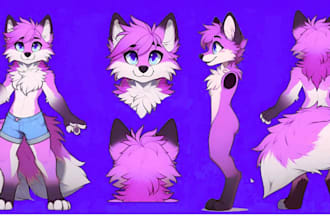 draw a fursona reference sheet, anthro oc, furry ref sheet