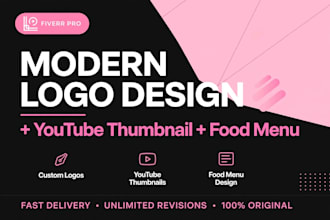 design modern logo youtube thumbnail and food menu in canva