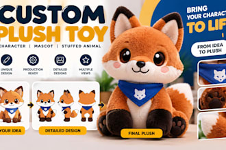 design custom plush toy, stuffed animal, mascot, character plush for production