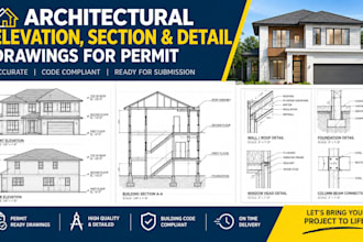 draw architectural elevation section and detail drawings for permit
