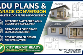 design permit ready floor plans for adu garage conversion and porch