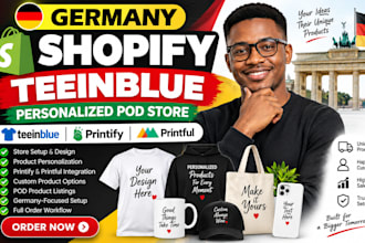 setup germany shopify teeinblue personalized pod with printify printful