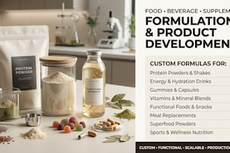 create custom food formulation recipes, beverages, vitamins and food supplements