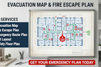design evacuation map, fire escape plan, emergency route plan, exit layout