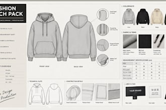 clothing tech pack fashion flats technical drawing streetwear clothing tech pack