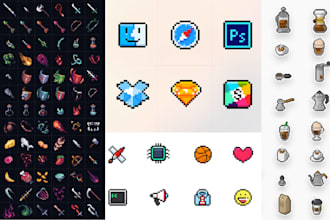 design pixel game icon, pixel art icon, items skill ability icon, 3d game asset