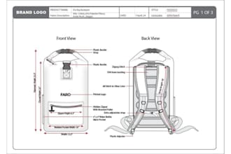 design bag, handbag, tote bag technical drawing and fashion tech pack