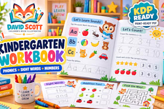 create kindergarten workbook pages with phonics, sight words and number practice