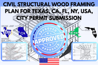civil structural wood framing plan for texas ca fl ny usa city permit submission