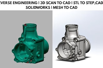 do 3d scan to cad reverse engineering, solidworks modeling and stl to step
