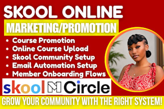 skool community promotion, skool setup online course marketing circle so manager