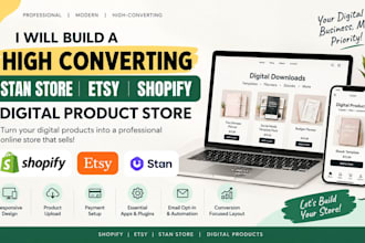 build high converting  stan store etsy shopify digital product store