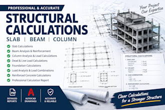 do structural design calculations for slab, beam, column and load calculations