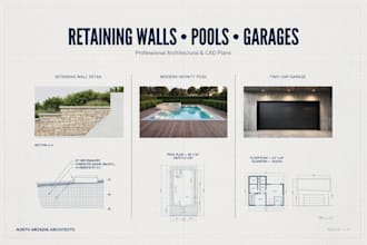 design retaining walls, swimming pools and garage plans