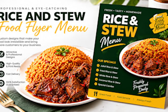 design a professional rice and stew food flyer menu for your business