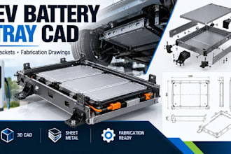 model electric vehicle battery tray 3d cad, ev brackets and fabrication drawings