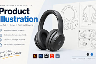 create custom product illustration, vector line art and technical drawing
