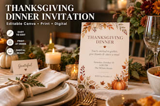 design a thanksgiving dinner invitation canva template for print and digital