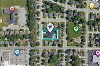 design a real estate property map with nearby landmarks and amenities