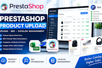 do prestashop product upload, seo and catalog management, fix gambio catalog bug