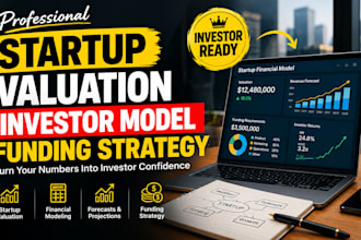 build startup valuation, investor model, forecasts, and funding strategy