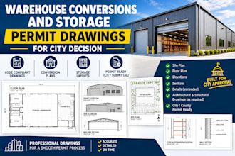 design warehouse conversions and storage permit drawings for city decision