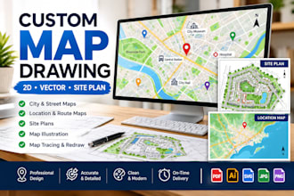 draw custom map, 2d map, vector map and site plan