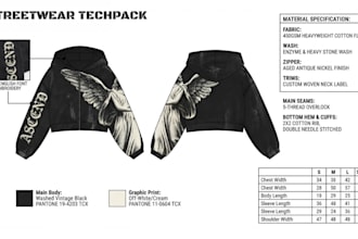 design a streetwear clothing tech pack for your fashion brand
