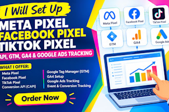 setup meta pixel,facebook pixel,tiktok pixel,GTM,ga4,API and google ads tracking