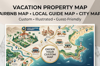 design vacation property map, airbnb illustration, local guide map, city map