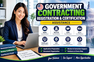 help obtain mbe wosb dbe 8a certification, sam gov, uei, cage code and fsd