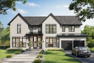 upgrade3d modern farmhouse,luxury home exterior,garden design,balcony,cgi render