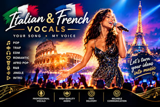 joyfully sing italian and french pop, trap, edm, romantic, afro pop, rnb, jingle