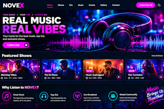 create modern radio station website, dj booking website,music website for artist