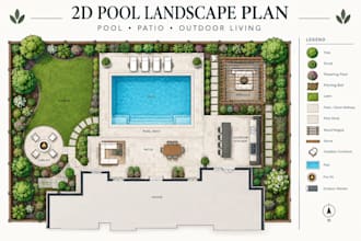 create a pool landscape plan, patio and outdoor living design