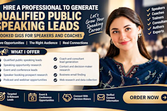 generate qualified public speaking leads ,booked gigs for speakers and coaches