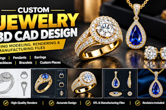 do custom jewelry 3d cad design, ring modeling, rendering and manufacturing file
