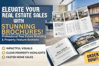 design real estate branding booklet, property home feature sales brochure