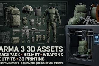 create 3d model assets backpack helmet weapon outfit for arma 3 and 3d printing