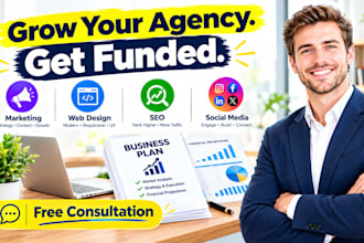 write a marketing, web design, SEO or social media business plan with financials
