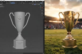 design custom 3d trophy, award medal model for 3d print with realistic rendering