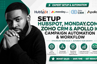 setup hubspot, monday com ,zoho crm , apollo io campaign automation and workflow
