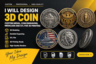 do 3d coin, custom medal, coin engraving, medallion and stl for 3d printing