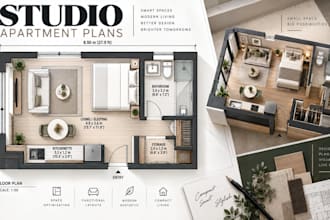 create studio apartment floor plans, space efficient residential layouts