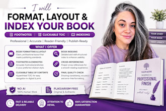 book formatting, layout and book indexing, footnote, clickable toc, indexing
