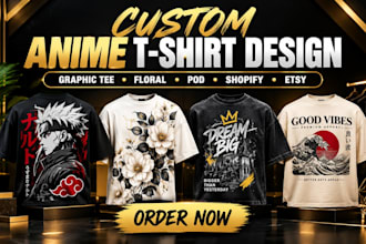 design custom anime t shirt graphic tee apparel floral pod shopify etsy designs