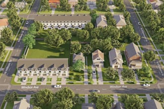 remodel 3d site plan, townhouse rendering,house exterior design,landscape visual