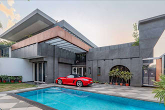 visualize 3d house facade, swimming pool courtyard, remodel facade cladding, cgi