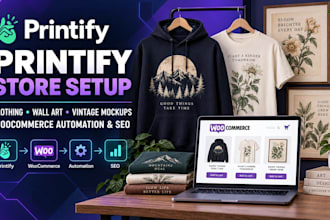 printify clothing wall art vintage mockups woocommerce printify automation seo